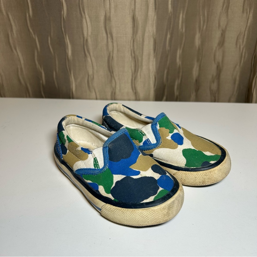 Mini Boden Toddler Boy's EU 22 US 6 Green Blue Tan Camo Slip On Shoes